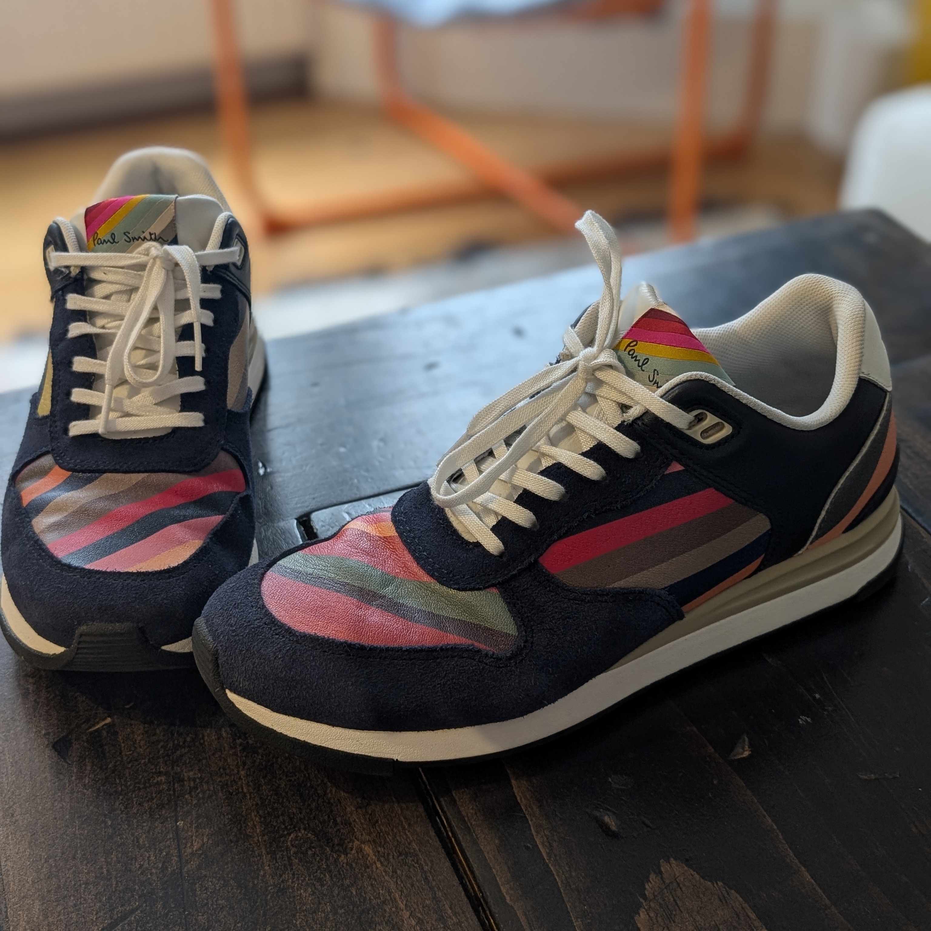 Paul Smith Navy Sneakers With Multicolor Stripe Accents